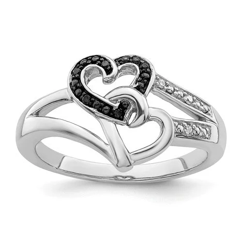 Custom Rose Gold Rings For Personalized Jewelry-Sterling Silver Black & White Diamond Heart Ring