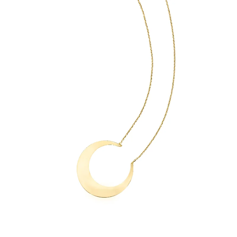 14kt Gold 18 inches Yellow Finish 24x25mm(CE),0.8mm(Ch) Diamond Cut 2 inches Extender Moon Necklace with Lobster Clasp