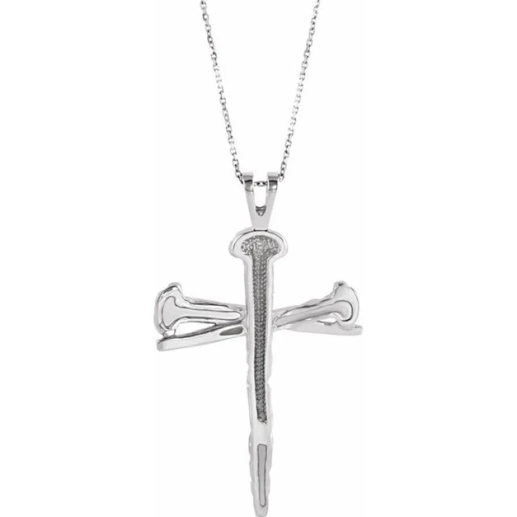 Sterling Silver 24x43 mm Nail Design Cross 24" Necklace