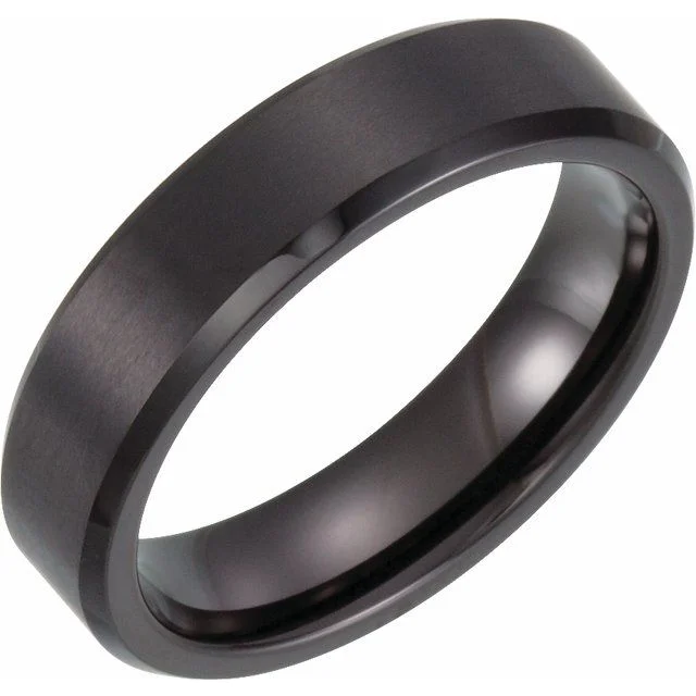 Colorful Engagement Rings For Non-Traditional Brides-Black PVD Tungsten 6 mm Beveled Edge Band