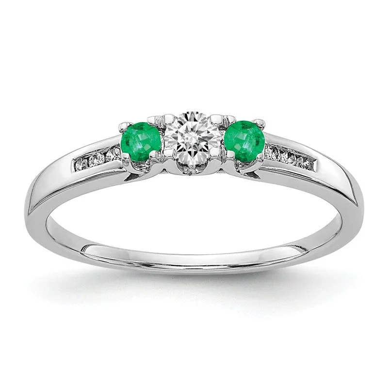 Affordable Wedding Rings For Budget-Friendly Brides-14k White Gold Diamond & Emerald 3-Stone Ring