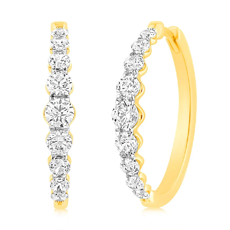 Elegant Silver Earrings For Evening Wear-Luminesce Lab Grown 10ct Yellow Gold Hoop Earrings in 1 Carat Diamond