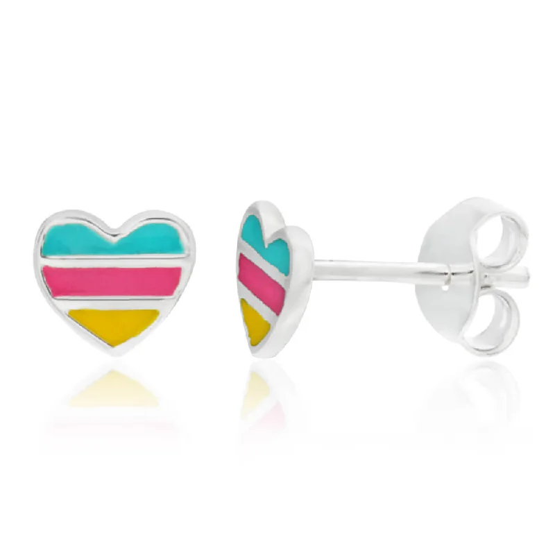 Whimsical Earrings For Fun Vibes-Sterling Silver Multi Colour Enamel Heart Stud Earrings