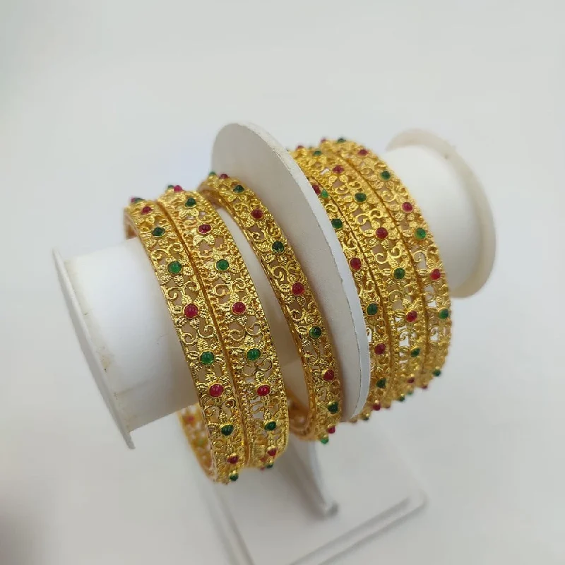 Beautiful Diamond Bangles For Luxury Fashion-Akruti Collection Gold Plated Pota Stone  Bangle Set