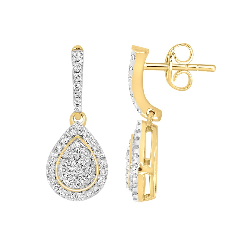 Summer Festival Earrings For Fun Looks-9ct Yellow Gold 1/2 Carat Diamond Pear Shaped Earrings