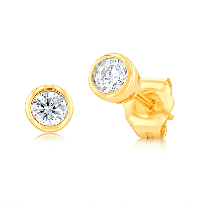 Clear Crystal Earrings For Sparkling Days-Luminesce Lab Grown 9ct Yellow Gold 1/5 Carat Diamond Bezel Set Stud Earrings