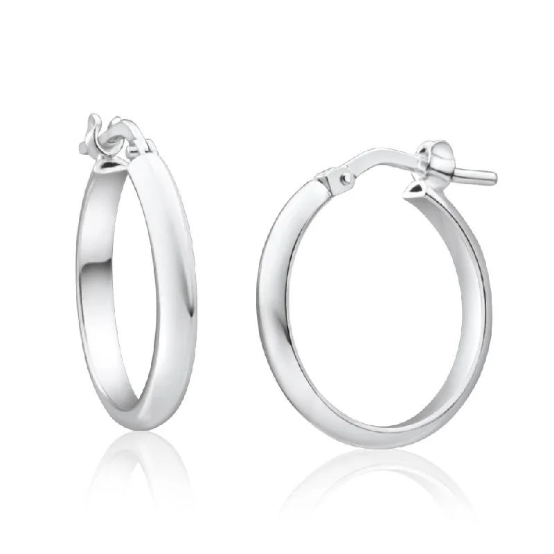 Pearl Earrings For Elegant Looks-Sterling Silver 15mm Plain Half Round Hoop Earrings