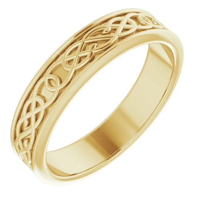 Bold Gold Rings For Statement Fashion-5mm Wide Celtic Design Band - 14k Gold or Platinum