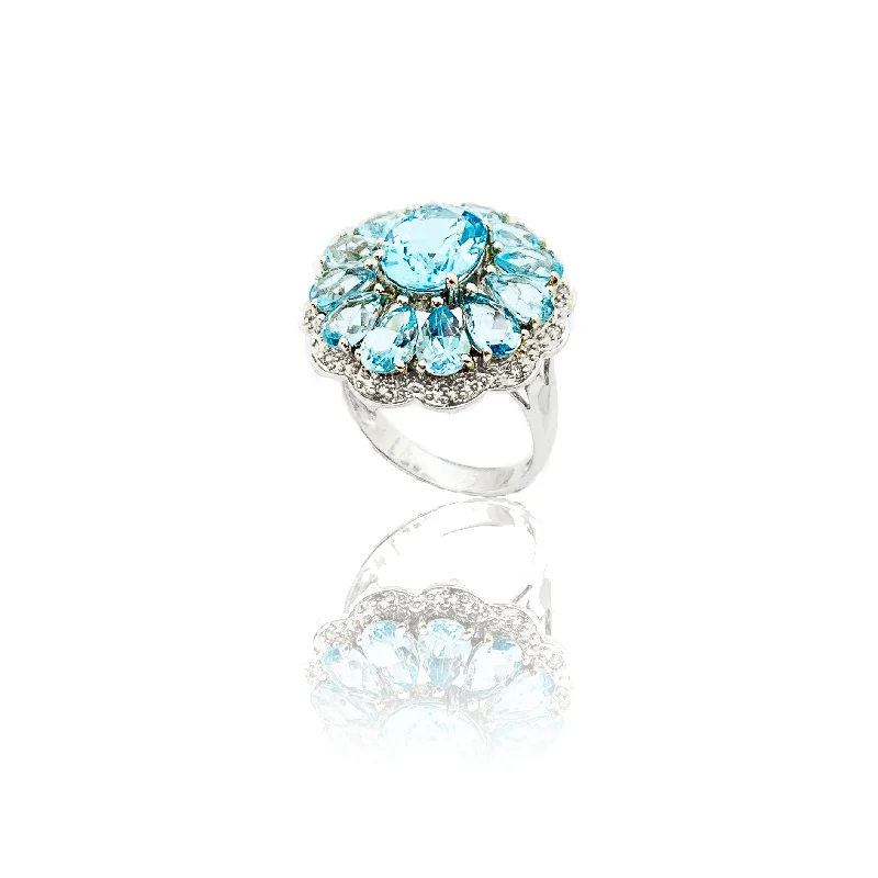 Bold Statement Rings For Fashion Enthusiasts-Aquamarine Blossom Cocktail Ring (14K)