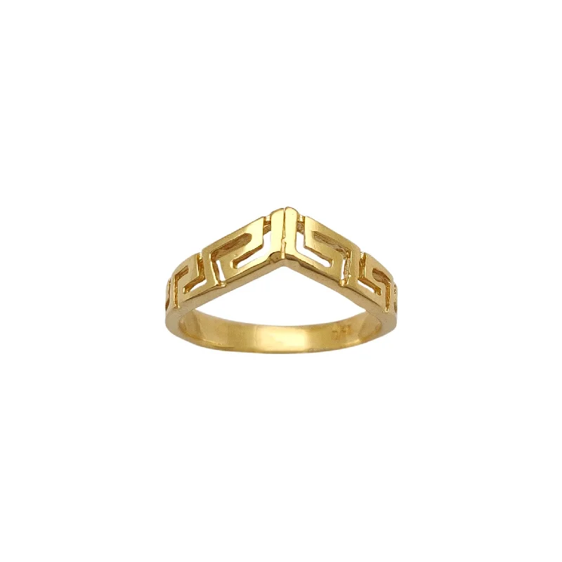 Classic Solitaire Rings For Elegant Proposals-Chevron Greek Key Band (14K)