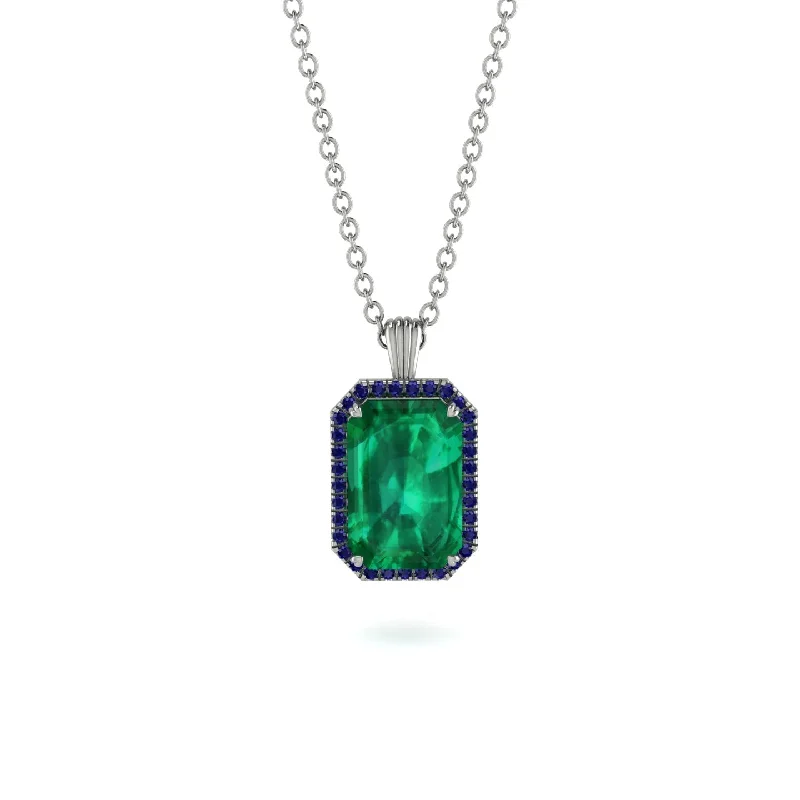 Halo Emerald Cut Emerald Necklace - Izabella No. 66