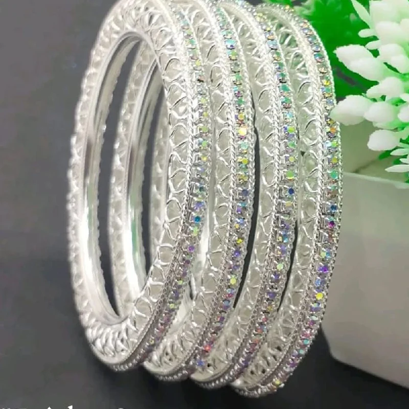 Sparkling Silver Bangles For Luxury Glam-Kavita Art Silver Plated Austrian Stone Bangles Set