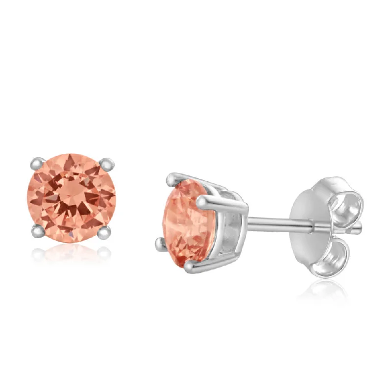 Cool Earrings For Teen Fashion-Sterling Silver Zirconia Round 6.55mm Champagne Stud Earrings