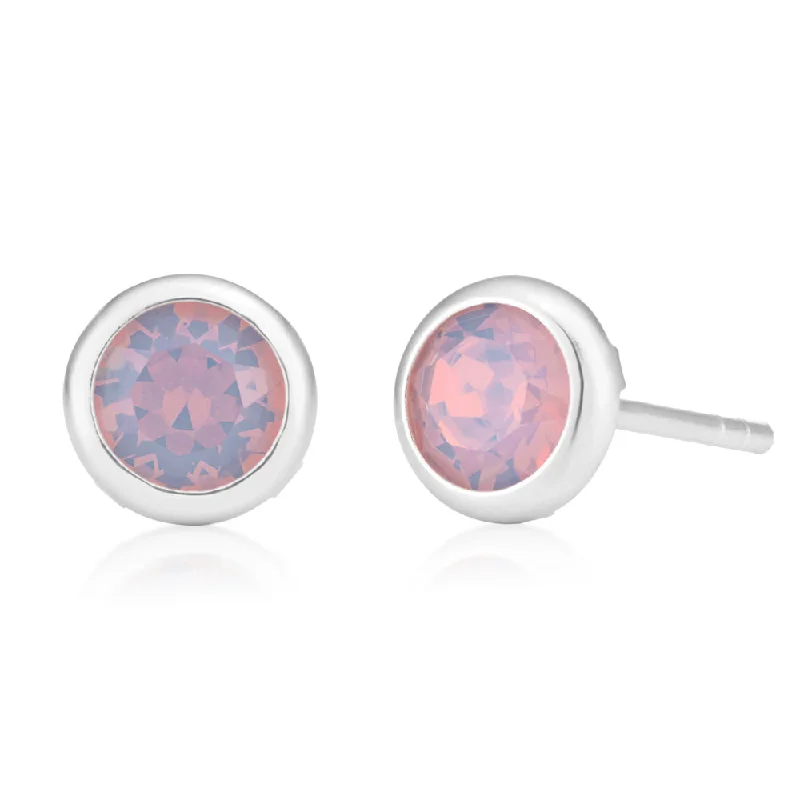 Geometric Earrings For Modern Fashion-Sterling Silver Swarovski Light Pink Crystal Stud Earrings