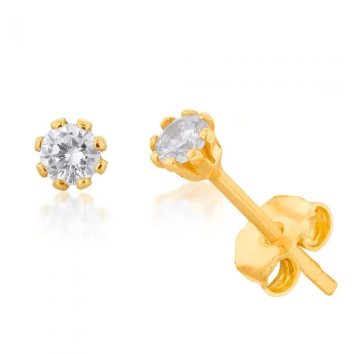 Bold Beaded Earrings For Artistic Flair-9ct Yellow Gold Silver Filled Cubic Zirconia Claw Stud Earrings