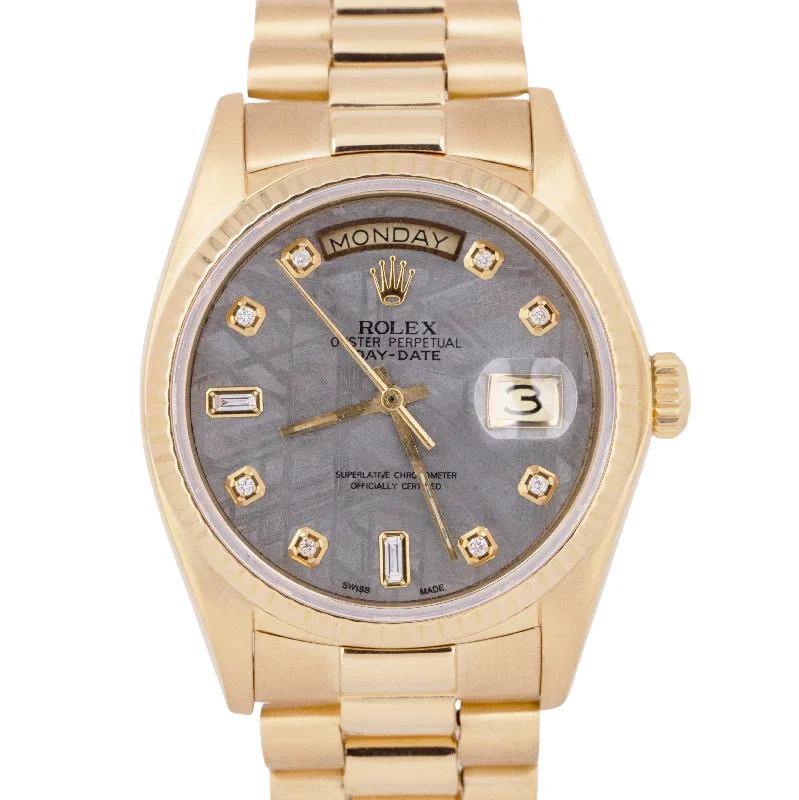 Minimalist Men’s Watches For Sleek Fashion-Rolex Day-Date President 36mm METEORITE DIAMOND Fluted 18K Yellow Watch 18038