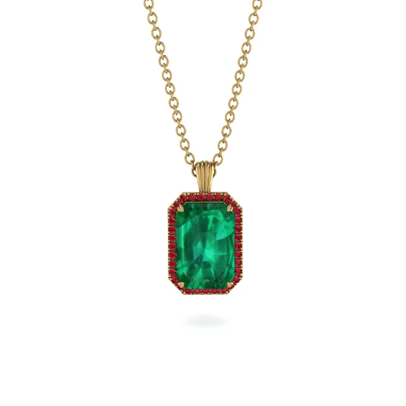 Halo Emerald Cut Emerald Necklace - Izabella No. 49