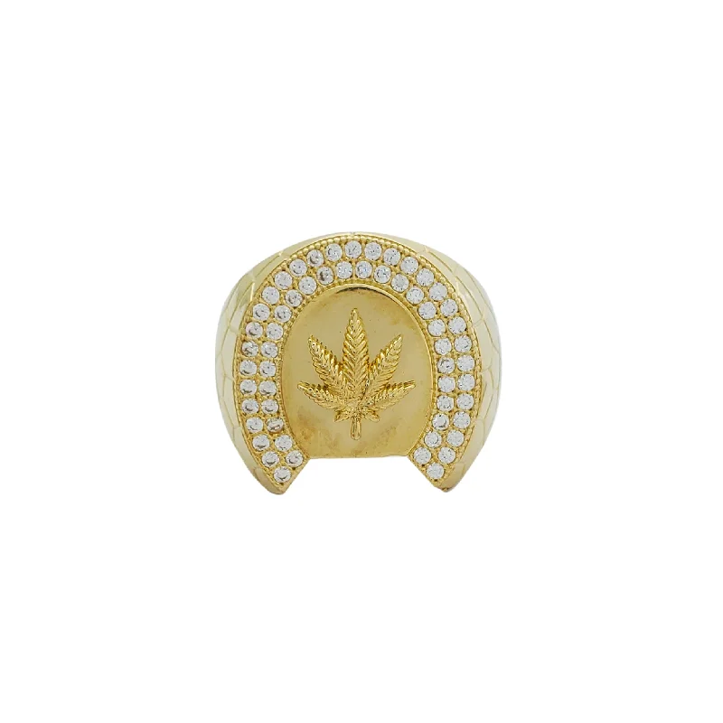 Luxury Silver Rings For Sophisticated Glam-Cobble Mosaic Accent Cannabis Leaf Ring (10K)