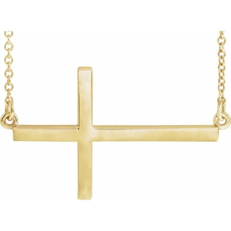 14K Yellow 28x16.2 mm Sideways Cross 16-18" Necklace