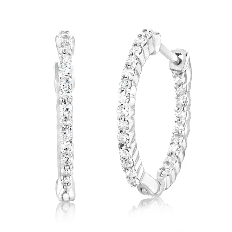 Statement Silver Earrings For Fashion Impact-Luminesce Lab Grown Sterling Silver 1/4 Carat Diamond Hoop Earrings