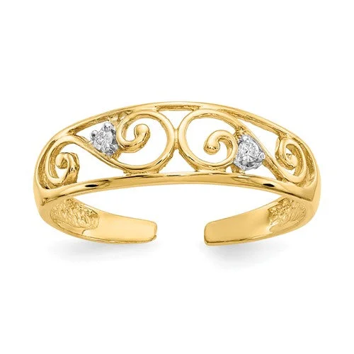 Custom Gemstone Rings For Personalized Style-14k Yellow Gold .02ct Diamond Scroll Toe Ring