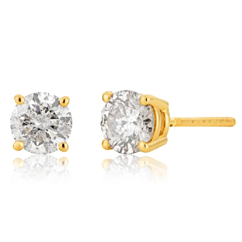 Clear Crystal Earrings For Sparkling Days-14ct Yellow Gold Diamond Stud Earrings with Appoximately 1 Carat of Diamonds