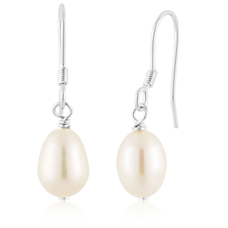 Eco-friendly Earrings For Sustainable Fashion-White 6x8mm Freshwater Pearl Drop Earrings