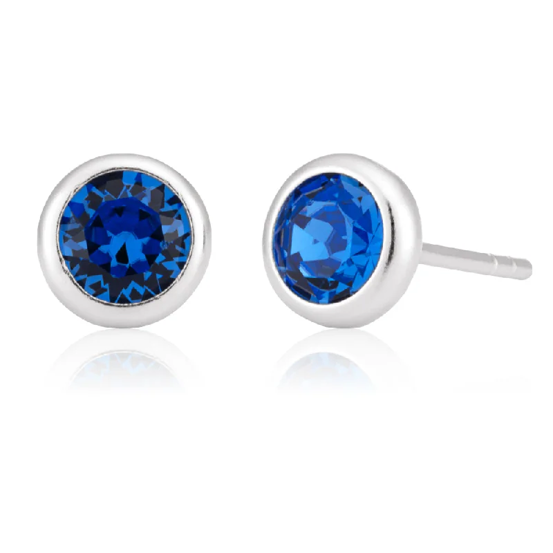 Long Silver Earrings For Glamorous Wear-Sterling Silver Swarovski Sapphire Crystal Stud Earrings