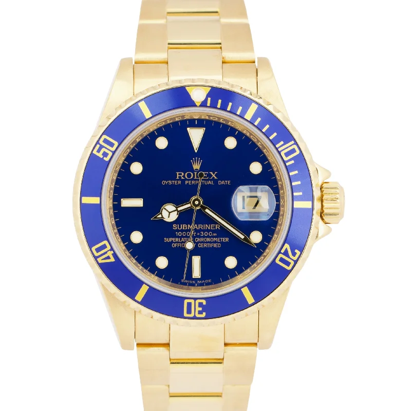 High-End Watches For Luxury Fashion-Rolex Submariner Date BLUE 18K Yellow Gold REHAUT 40mm Watch 16618 Watch BOX