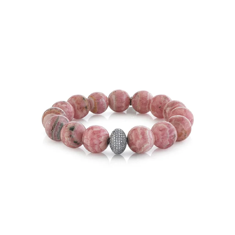 Beautiful Amethyst-Set Bracelets For Bold Fashion-Rhodochrosite Bracelet With Diamond Donut - 12mm  B0002015