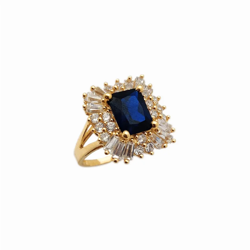 Sparkling Diamond Rings For Luxury Glam-Clustered Halo Blue Stone Cocktail Ring (14K)