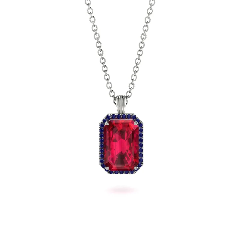 Halo Emerald Cut Ruby Necklace - Izabella No. 72