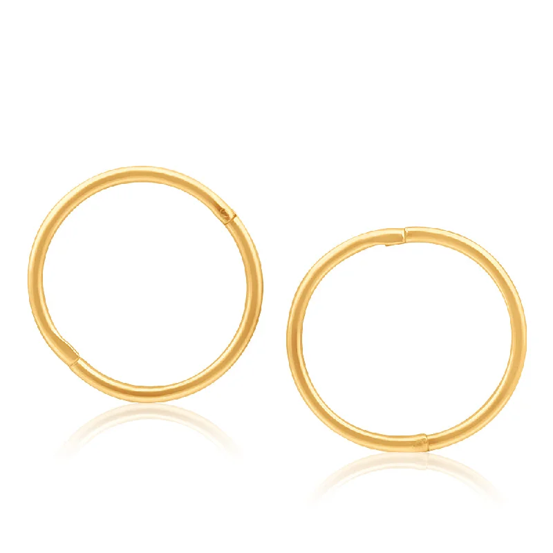 Stylish Earrings For Casual Days-9ct Yellow Gold Plain Sleeper Earrings 13mm