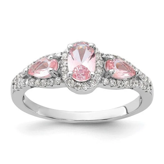 Timeless Diamond Wedding Bands For Brides-Sterling Silver Pink Nano Crystal and CZ Ring