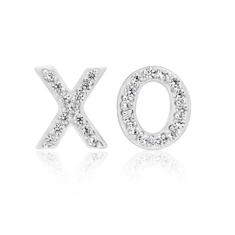 Glitter Earrings For Party Vibes-Sterling Silver Rhodium Plated Cubic Zirconia XO Stud Earrings