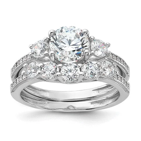 Affordable Diamond Rings For Everyday Glam-Sterling Silver CZ Engagement Ring and Band Set