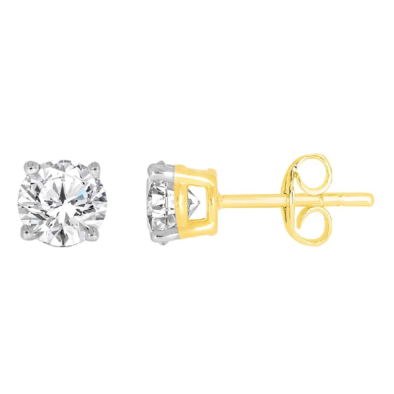 Colorful Earrings For Trendy Vibes-9ct Yellow Gold 1 Carat Solitaire Diamond Stud Earrings