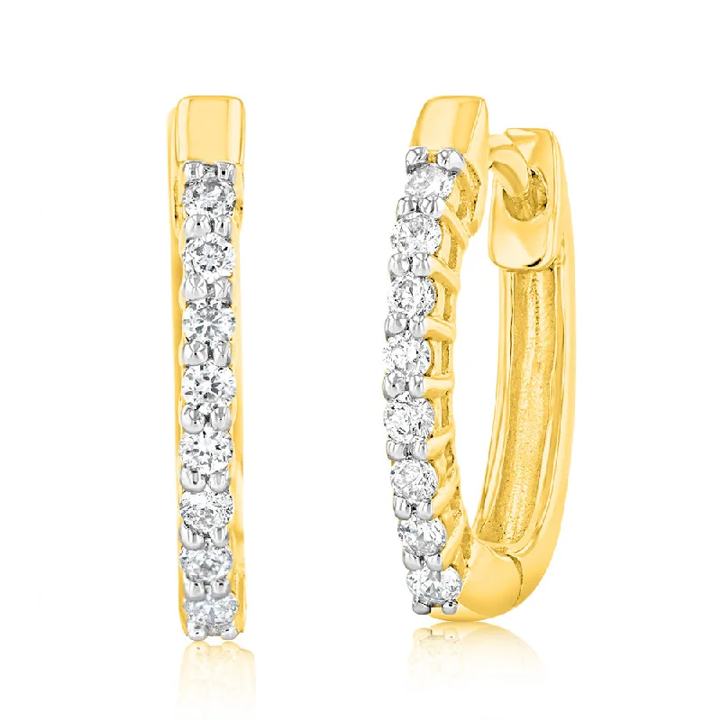 Beautiful Crystal Earrings For Special Moments-Luminesce Lab Grown 1/6 Carat Diamond Claw Hoop Earrings in 9ct Yellow Gold