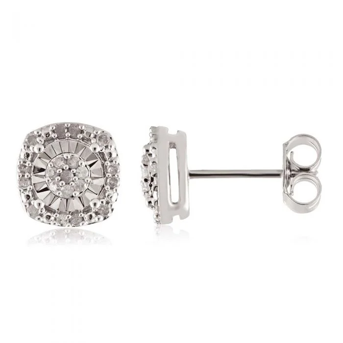 Exotic Earrings For Vacation Style-1/5 Carat Diamond Stud Earrings set with 40 Brilliant Diamonds in Sterling Silver