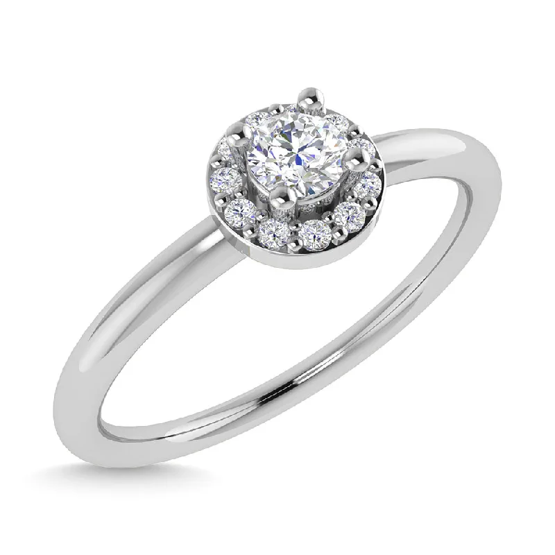 Affordable Wedding Rings For Budget-Friendly Brides-14K White Gold Diamond 1/6 CTW Round Cut Halo Promise Ring