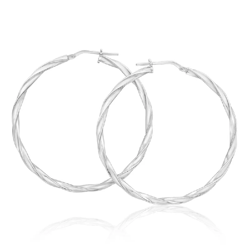 Fashionable Dangle Earrings For Parties-Sterling Silver 40mm Twisted Hoop Earrings