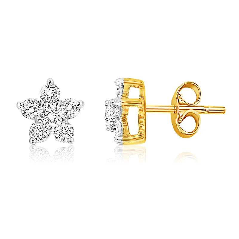 Geometric Earrings For Stylish Women-Luminesce Lab Grown 9ct Yellow Gold 1/2 Carat Diamond Stud Earrings with 12 Diamonds