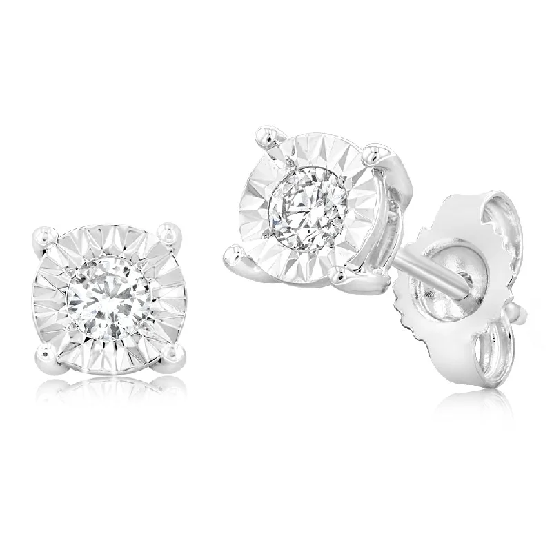 Beautiful Crystal Earrings For Special Moments-1/10 Carat Diamond Solitaire Stud Earrings in Sterling Silver