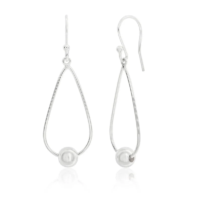 Elegant Stud Earrings For Formal Style-Sterling Silver Teardrop Bead Ball Drop Earrings