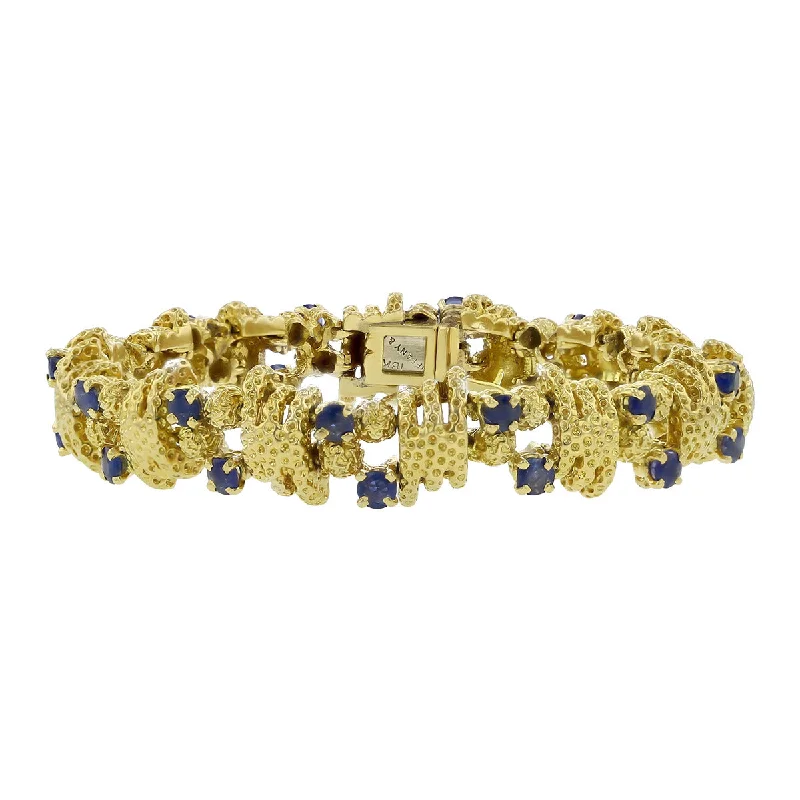 Beautiful Adjustable Gemstone Bracelets For Unique Fashion-Tiffany and Co. Sapphire Gold Honeycomb Bracelet