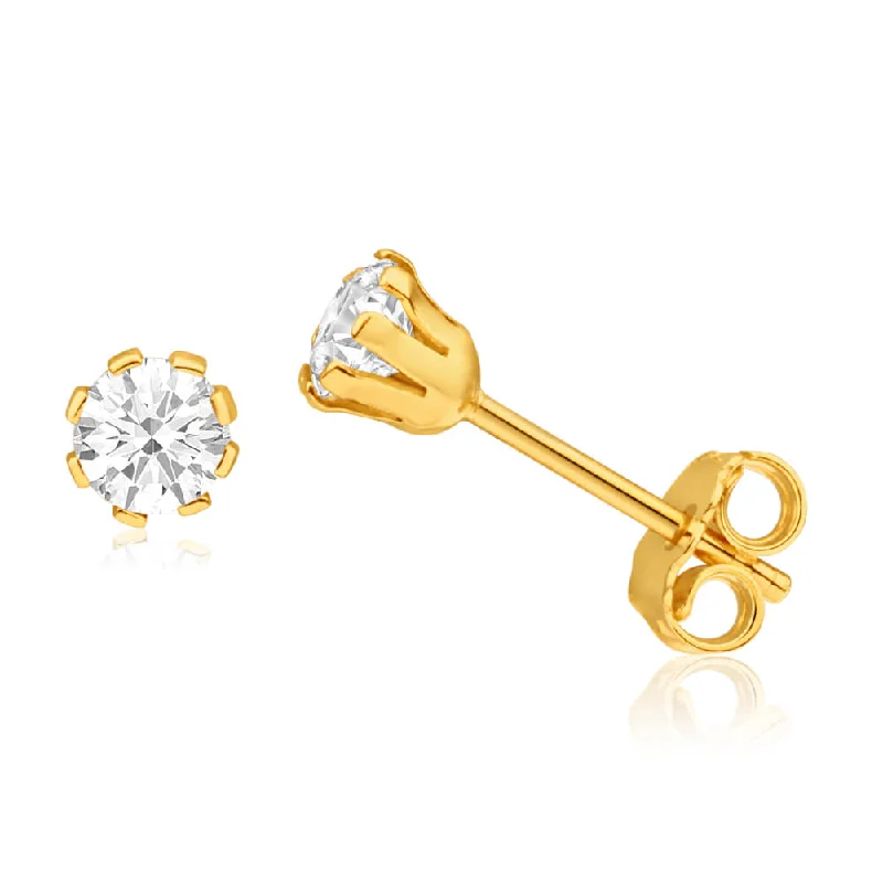 Elegant Long Earrings For Evening Wear-9ct Yellow Gold Silver Filled Cubic Zirconia 4mm Stud Earrings