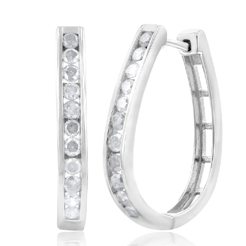 Lovely Hoop Earrings For Evening Wear-Sterling Silver 1 Carat Diamond Hoop Earrings