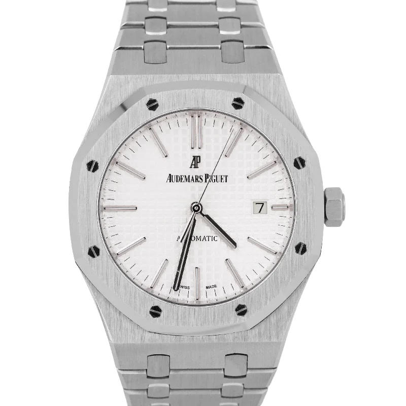 Elegant Diamond Watches For Special Occasions-MINT Audemars Piguet Royal Oak White Steel 41mm Watch 15400ST.OO.1220ST.02