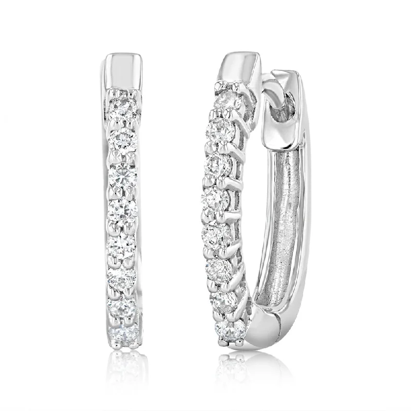 Elegant Gemstone Earrings For Weddings-Luminesce Lab Grown 1/6 Carat Diamond Claw Hoop Earrings in 9ct White Gold