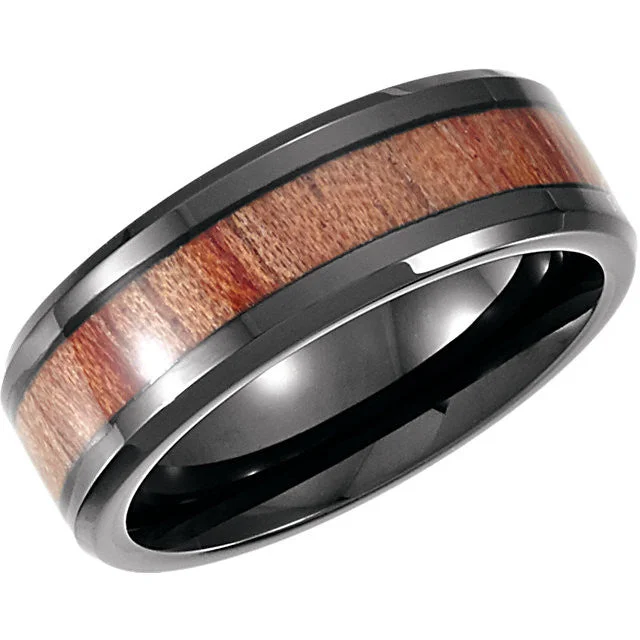 Beautiful Gold Rings For Special Gifts-Black Cobalt 8mm Design Band with Rosewood Inlay